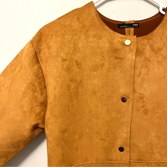 Zara brown suede & faux fur snap up button coat - Picture 6 of 16